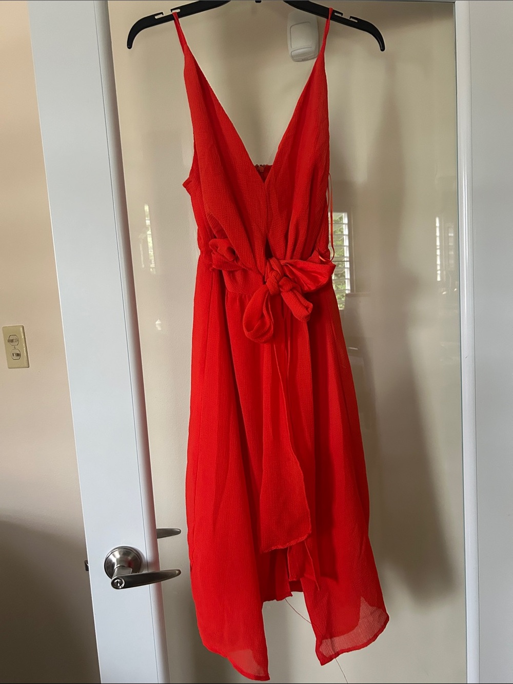 HYFVE Red V-Neck Tie-Waist Midi Dress